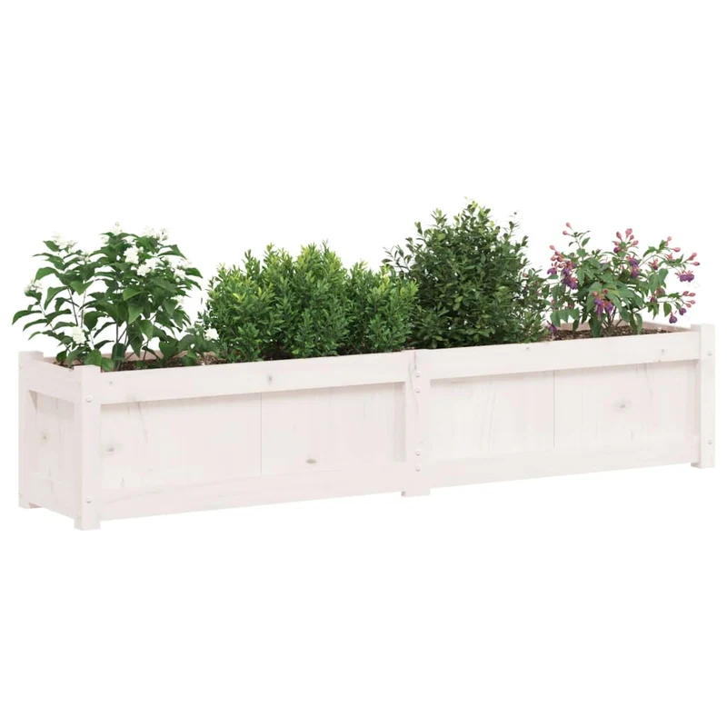 Jardinera De Madera Maciza De Pino Blanca 150x31x31 Cm