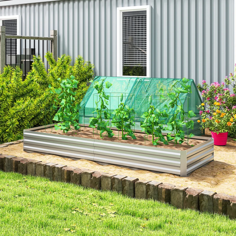 Outsunny Jardinera Exterior Grande De Acero Galvanizado Con Base Abierta Plata