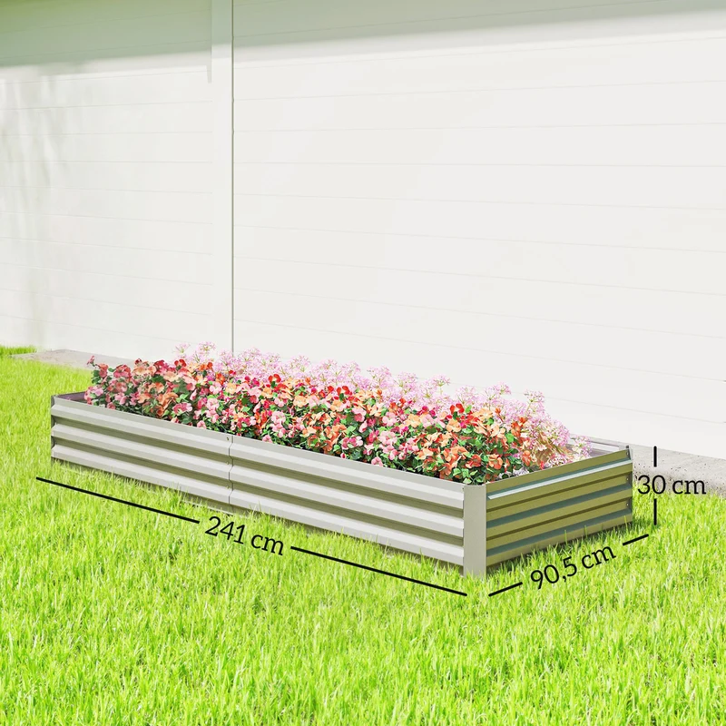 Outsunny Jardinera Exterior Grande De Acero Galvanizado Con Base Abierta Plata