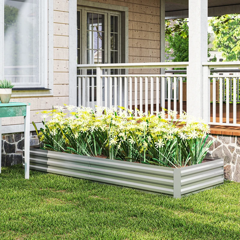 Outsunny Jardinera Exterior Grande De Acero Galvanizado Con Base Abierta Plata