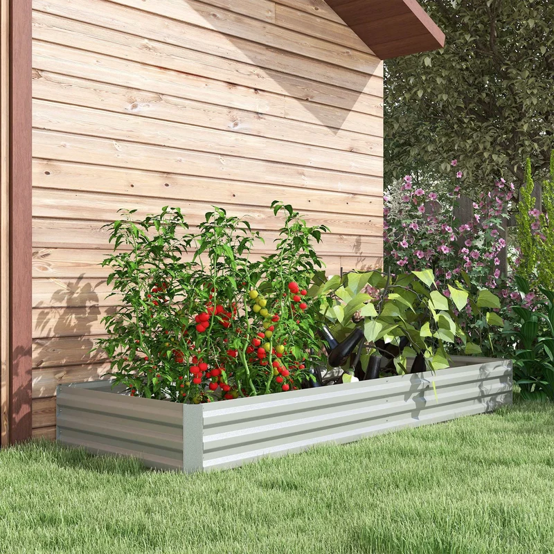Outsunny Jardinera Exterior Grande De Acero Galvanizado Con Base Abierta Plata