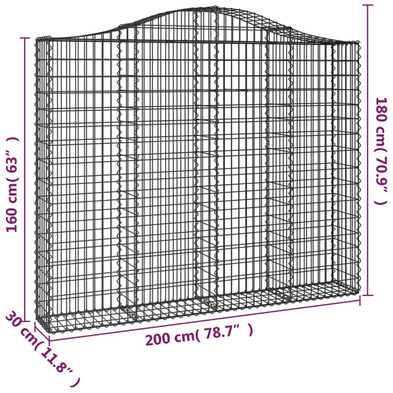 Cestas Gaviones 3 Uds Forma De Arco Hierro 200x30x160/180 Cm