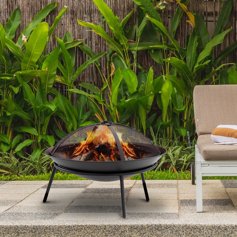 Outsunny Brasero Exterior Para Jardín Con Protector De Chispas Atizador Ø47x33cm
