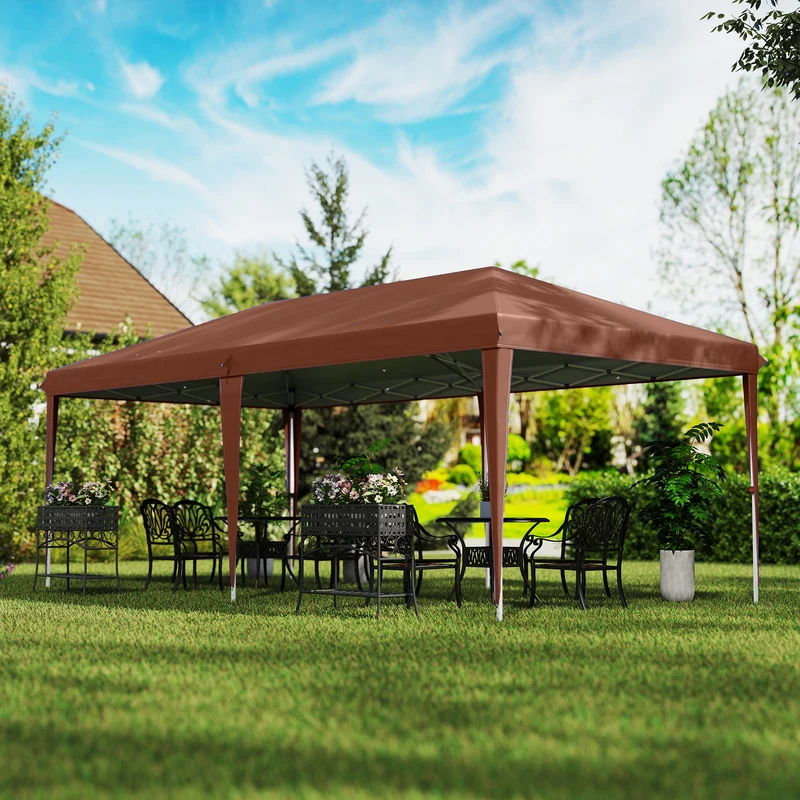 Outsunny Carpa Plegable 6x3 M Con Altura Ajustable Anti-uv Café
