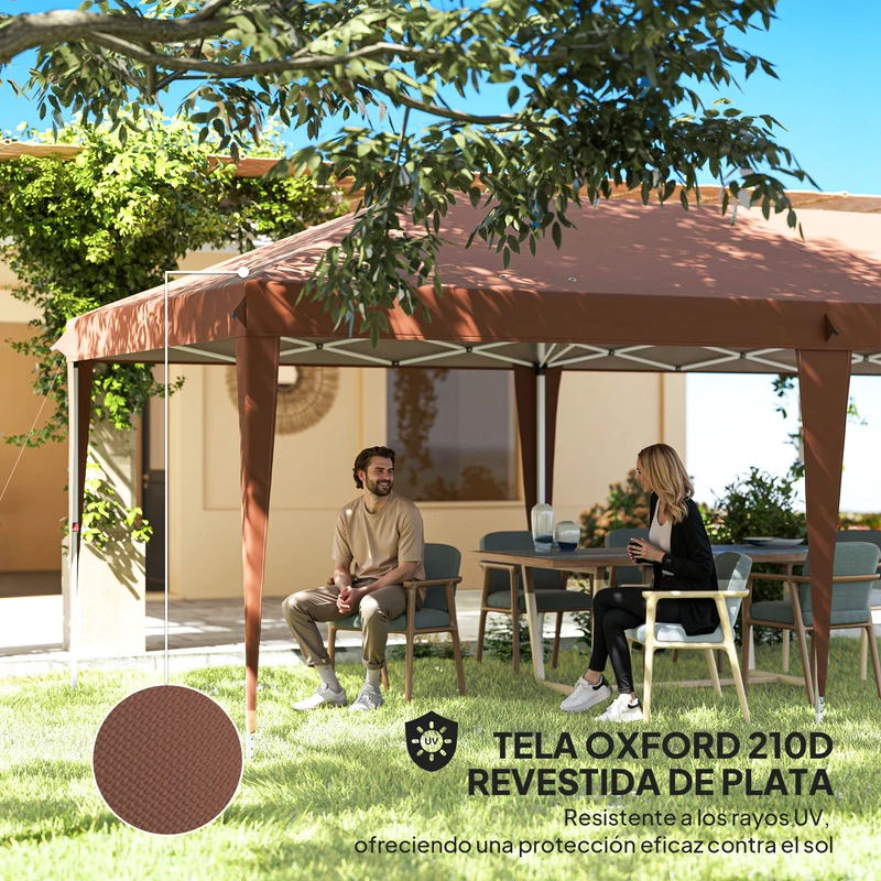 Outsunny Carpa Plegable 6x3 M Con Altura Ajustable Anti-uv Café