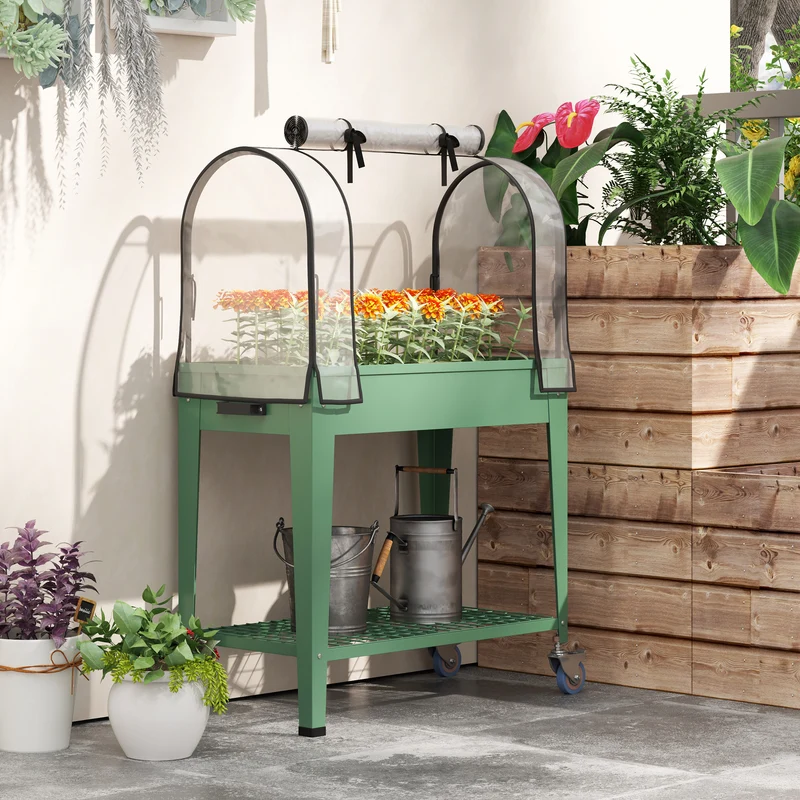 Outsunny Huerto Urbano Elevado Con Ruedas Y Cubierta 80x40x120 Cm Verde