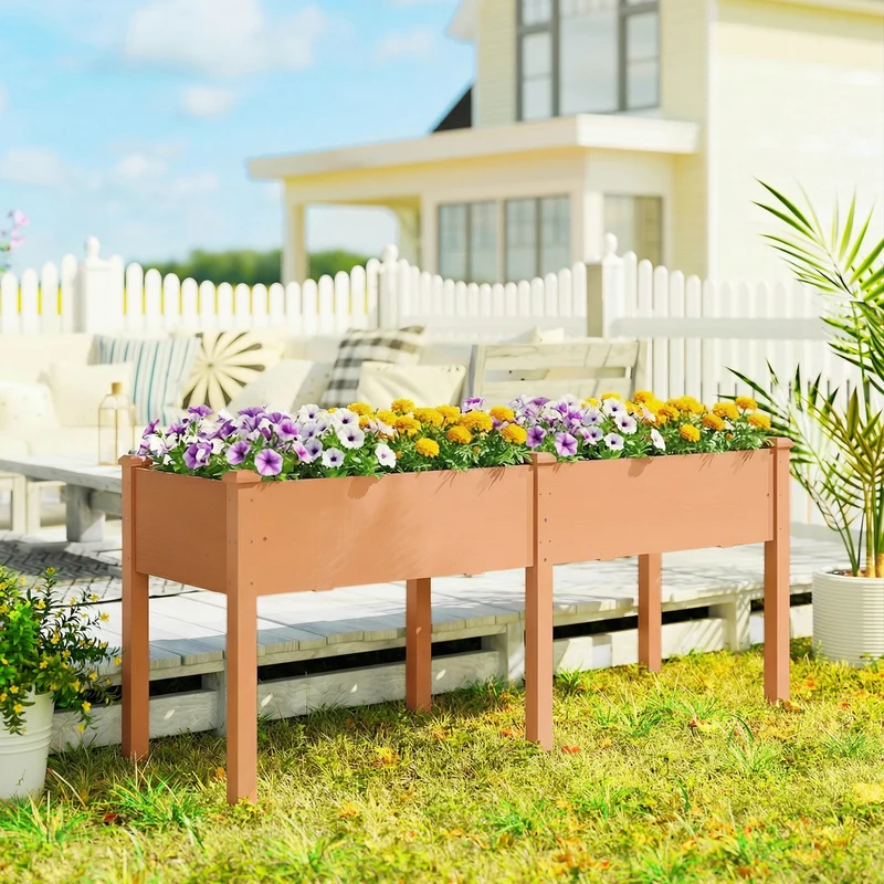 Outsunny Huerto Urbano Elevado De Madera Con 6 Orificios De Drenaje Marrón
