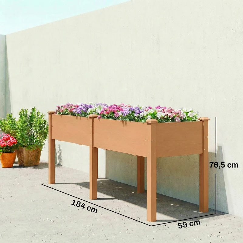 Outsunny Huerto Urbano Elevado De Madera Con 6 Orificios De Drenaje Marrón