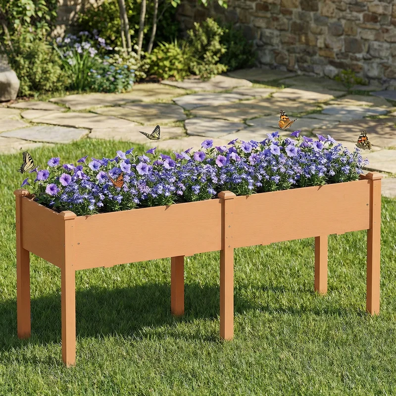 Outsunny Huerto Urbano Elevado De Madera Con 6 Orificios De Drenaje Marrón
