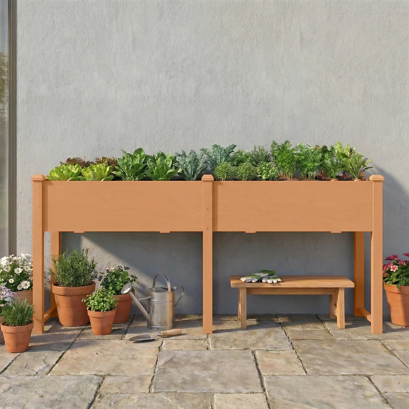 Outsunny Huerto Urbano Elevado De Madera Con 6 Orificios De Drenaje Marrón