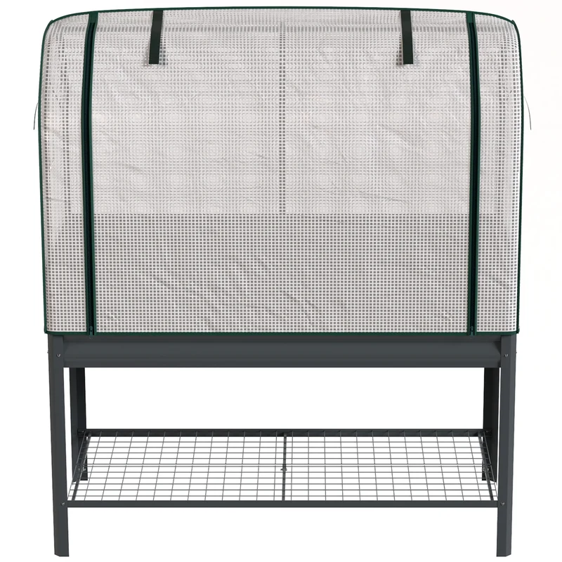 Outsunny Huerto Urbano Elevado Con Estante Y Cubierta 120x55x140 Cm Gris Oscuro