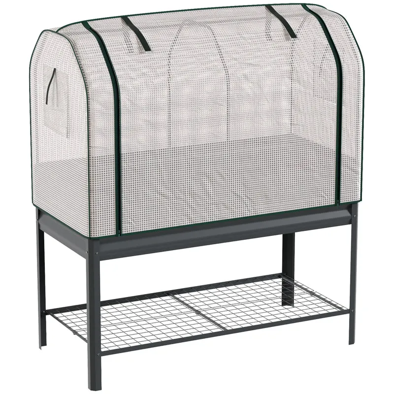 Outsunny Huerto Urbano Elevado Con Estante Y Cubierta 120x55x140 Cm Gris Oscuro