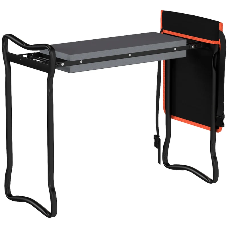 Outsunny Taburete De Jardín Plegable Con Bolsa De Herramientas Carga 150kg Negro