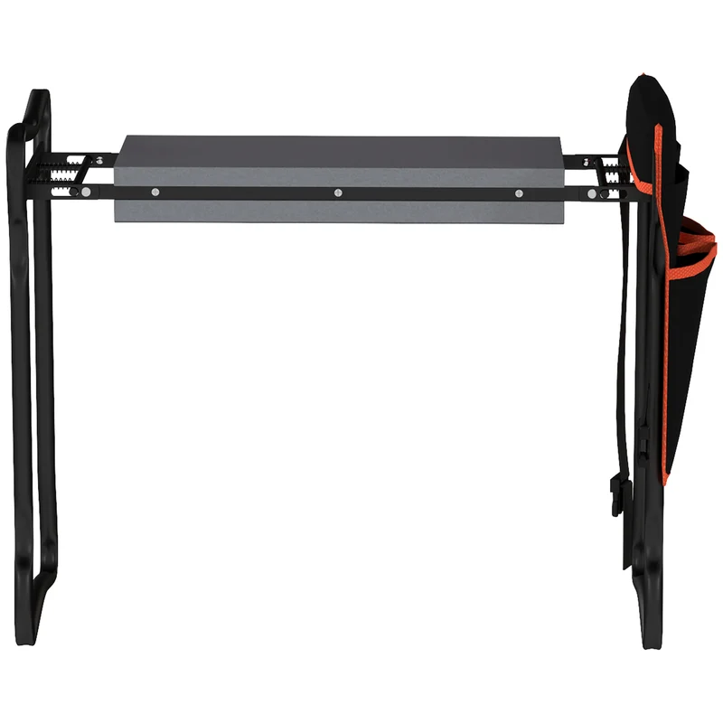 Outsunny Taburete De Jardín Plegable Con Bolsa De Herramientas Carga 150kg Negro
