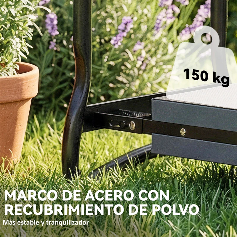 Outsunny Taburete De Jardín Plegable Con Bolsa De Herramientas Carga 150kg Negro