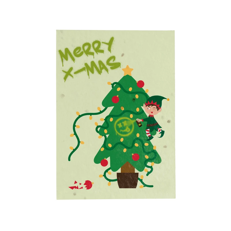 Postal Plantable Merry X-mas Elf Con Semillas De Manzanilla – Papel De Algodón Reciclado - Resetea