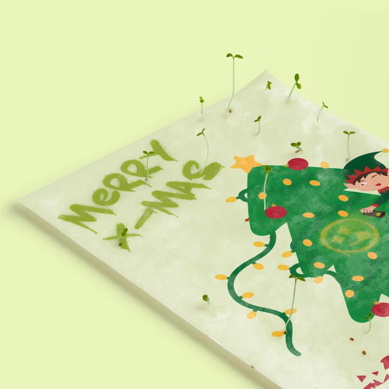 Postal Plantable Merry X-mas Elf Con Semillas De Manzanilla – Papel De Algodón Reciclado - Resetea