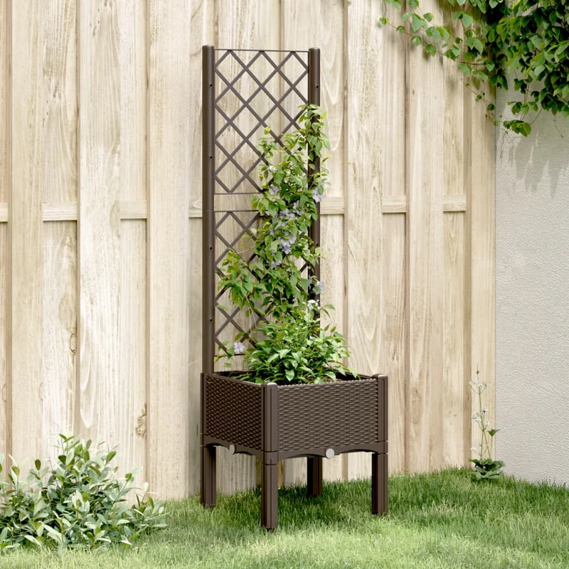 Jardinera Con Enrejado Pp Marrón 40x40x142 Cm