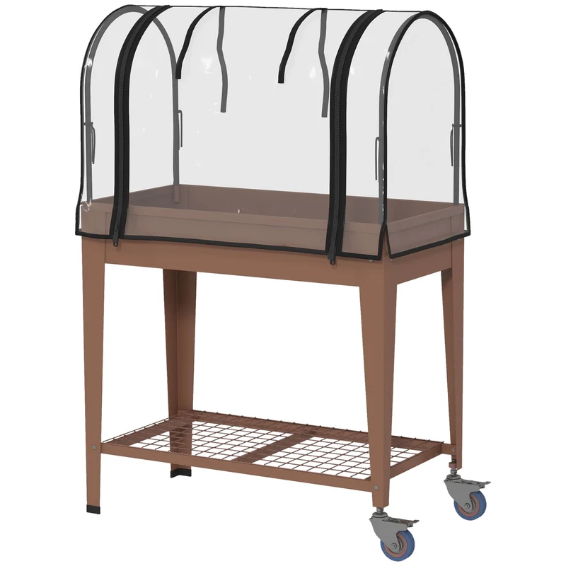 Outsunny Mesa De Cultivo Con Ruedas 80x40x120 Cm Con Cubierta Marrón