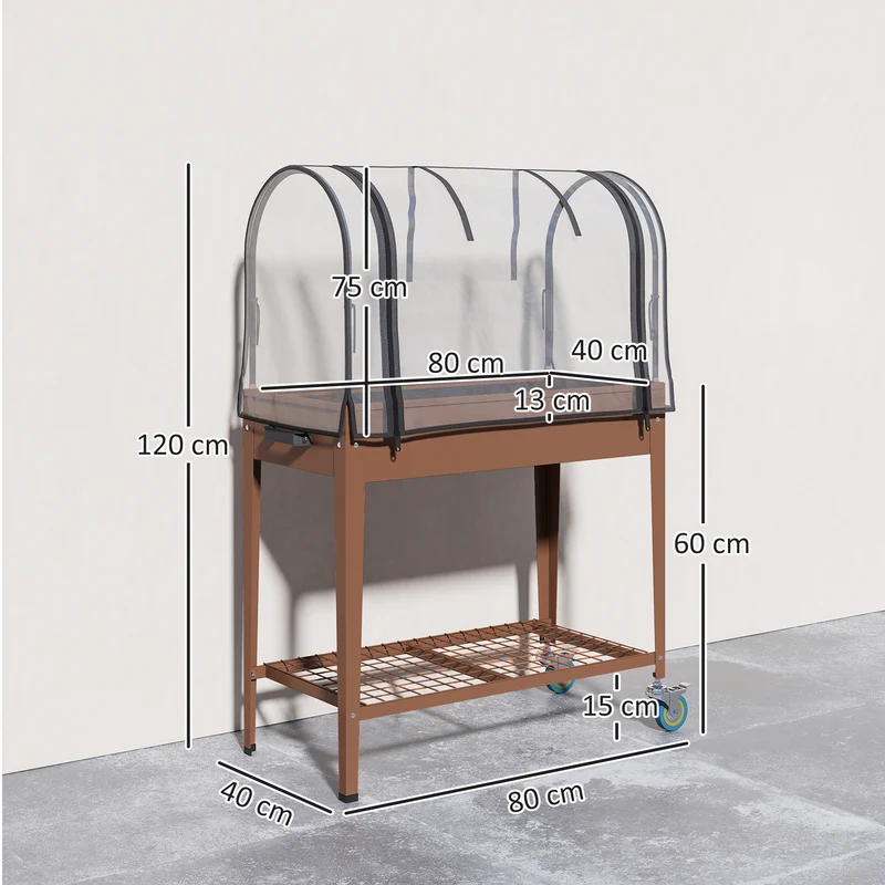 Outsunny Mesa De Cultivo Con Ruedas 80x40x120 Cm Con Cubierta Marrón