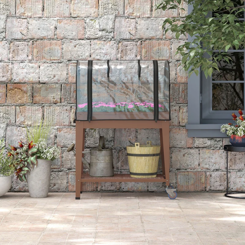 Outsunny Mesa De Cultivo Con Ruedas 80x40x120 Cm Con Cubierta Marrón