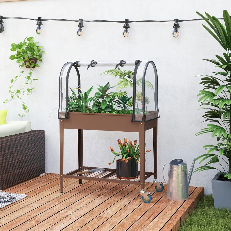 Outsunny Mesa De Cultivo Con Ruedas 80x40x120 Cm Con Cubierta Marrón