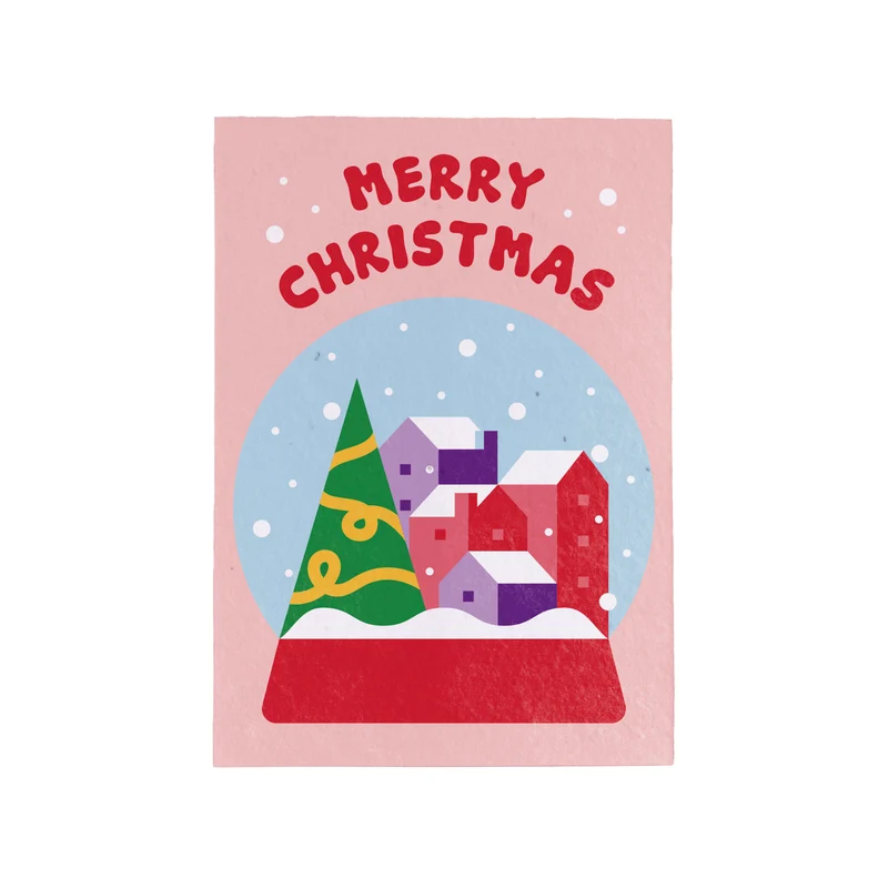 Postal Plantable Merry Christmas Snow Globe – Papel De Algodón Reciclado Con Flores - Resetea