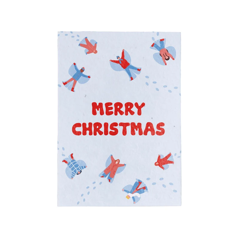 Postal Plantable Merry Christmas Snow Angels – Papel De Algodón Reciclado Con Flores - Resetea