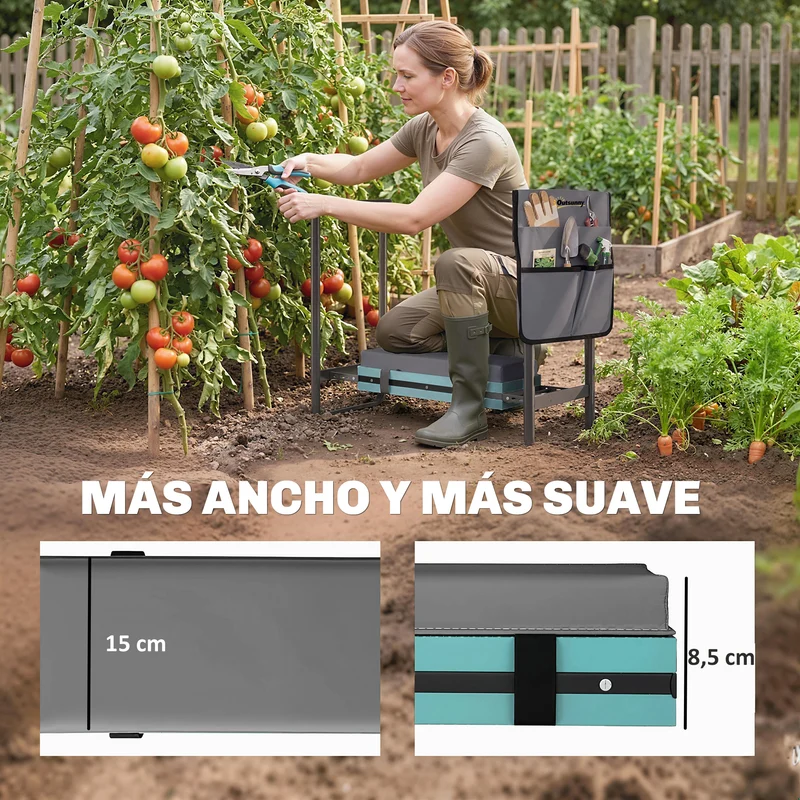 Outsunny Taburete De Jardín Plegable Con Bolsa Para Herramientas Gris Oscuro