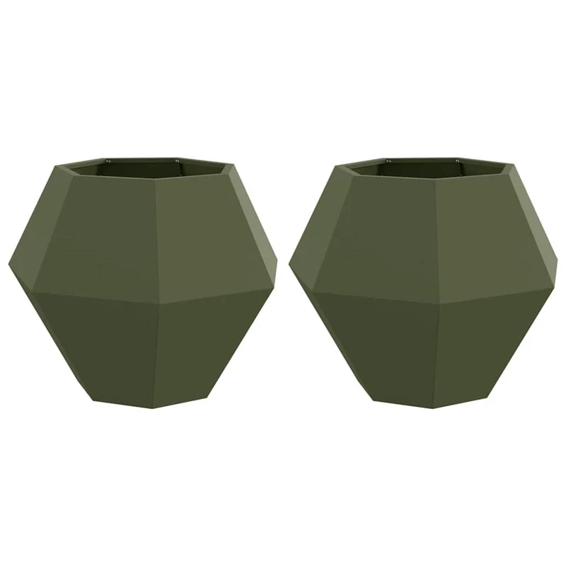 Jardinera 2 Uds. Verde Oliva 75 X 75 X 60 Cm Acero