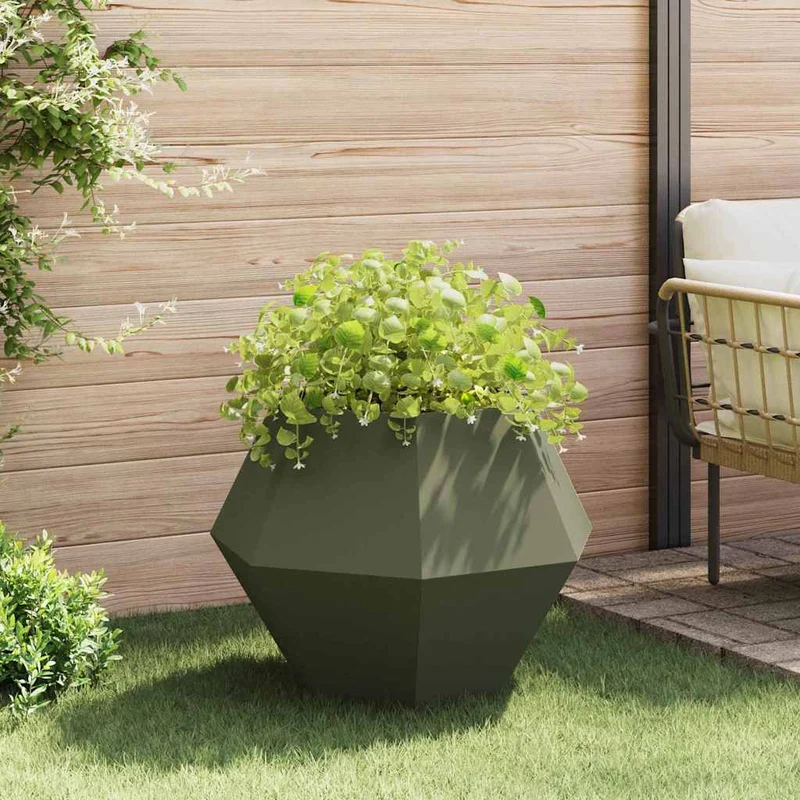 Jardinera 2 Uds. Verde Oliva 75 X 75 X 60 Cm Acero