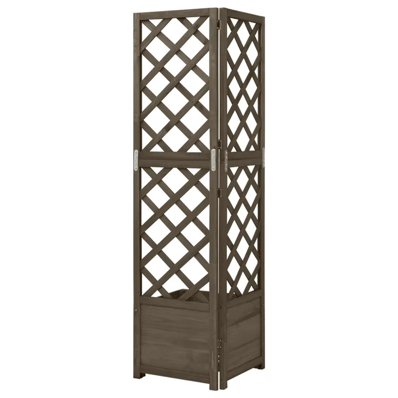 Jardinera De Enrejado De Esquina Madera Abeto Gris 40x40x150 Cm