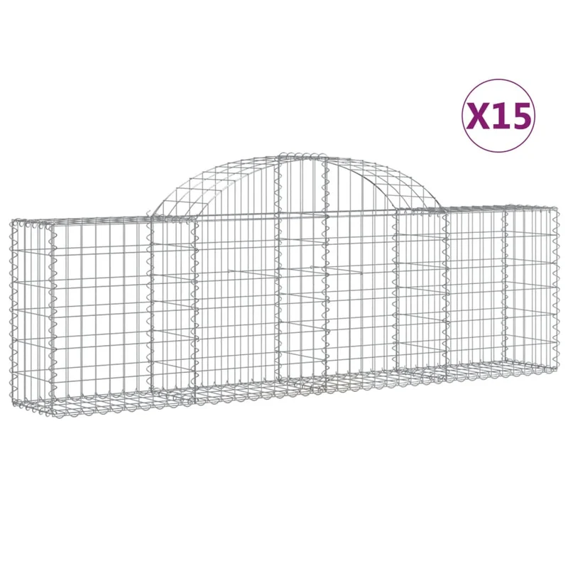 Cestas De Gaviones 15 Uds Forma De Arco Hierro 200x30x60/80 Cm