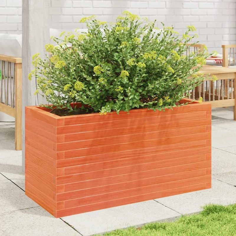 Jardinera De Madera Maciza De Pino Marrón Cera 90x40x45,5 Cm