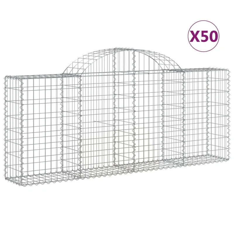 Cestas De Gaviones 50 Uds Forma De Arco Hierro 200x30x80/100 Cm