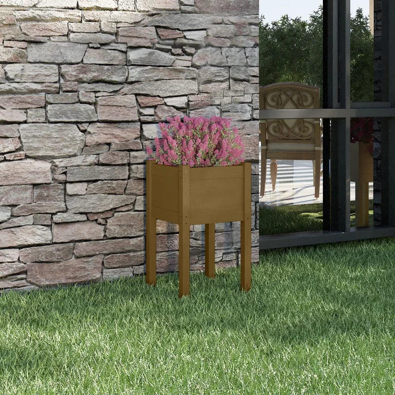Jardinera De Madera Maciza De Pino Marrón Miel 40x40x70 Cm