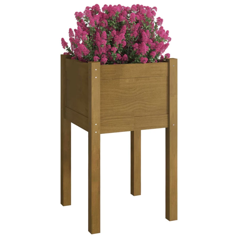 Jardinera De Madera Maciza De Pino Marrón Miel 40x40x70 Cm