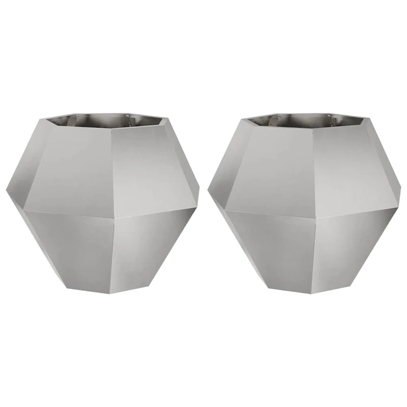 Jardinera 2 Uds. Plateado 75 X 75 X 60 Cm Acero Inoxidable
