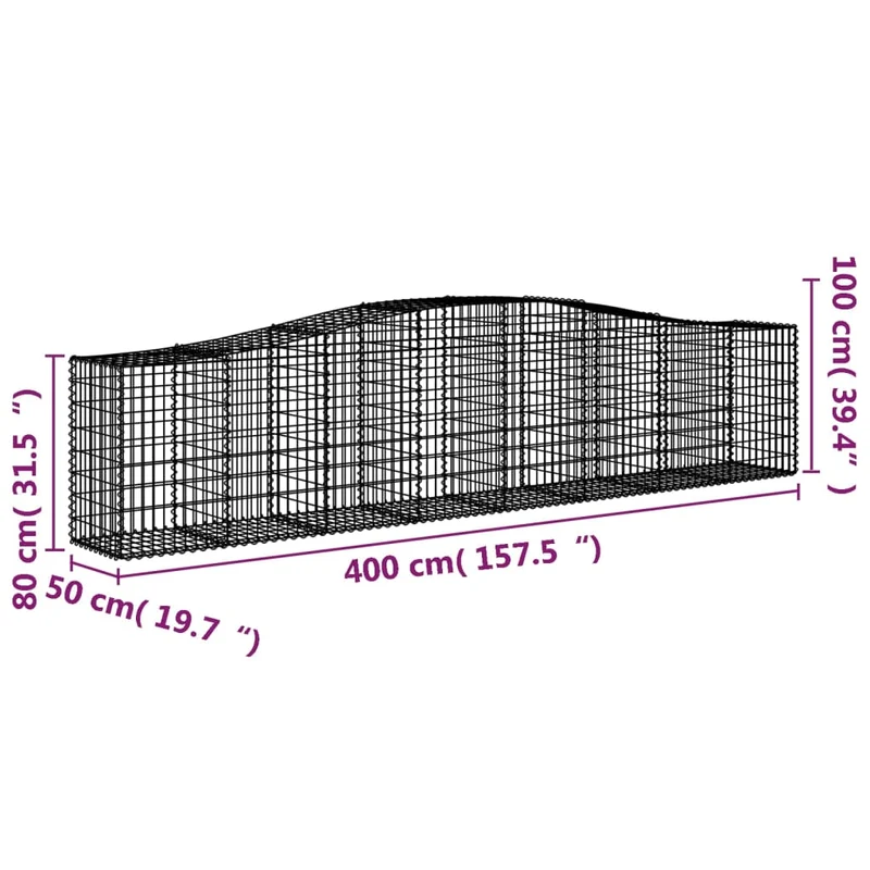Cestas De Gaviones 20 Uds Forma De Arco Hierro 400x50x80/100 Cm