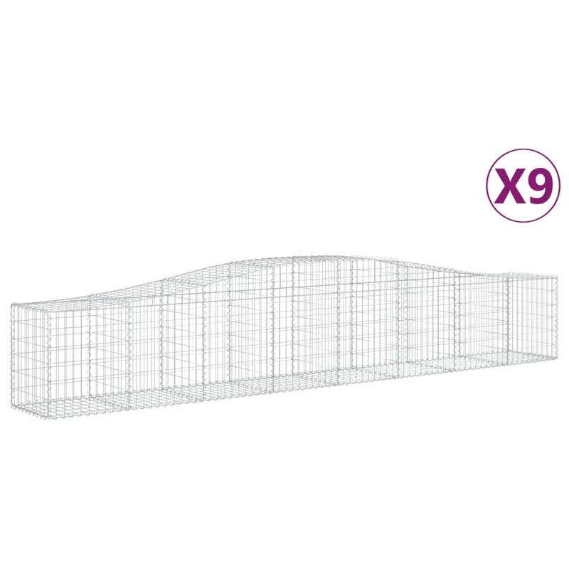 Cestas De Gaviones 9 Uds Forma De Arco Hierro 400x50x60/80 Cm