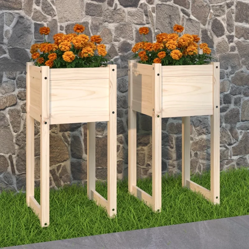 Jardinera 2 Unidades Madera Maciza De Pino 40x40x81 Cm