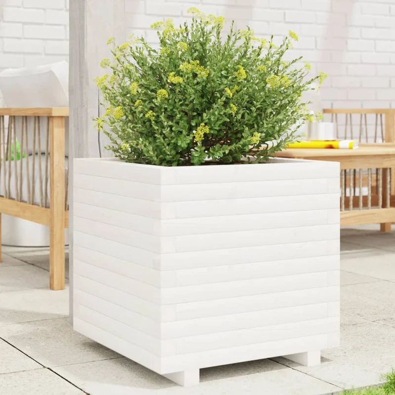 Jardinera Madera Maciza De Pino Blanco 50x50x49,5 Cm