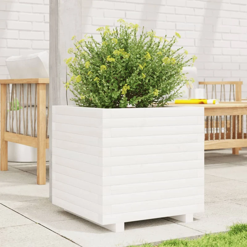 Jardinera Madera Maciza De Pino Blanco 50x50x49,5 Cm