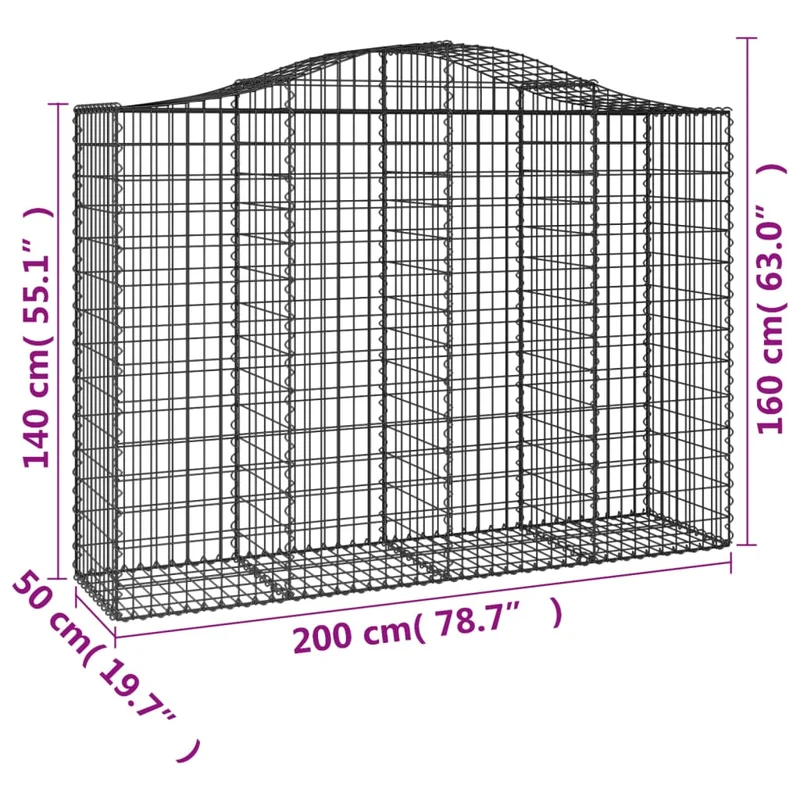 Cestas Gaviones 20 Uds Forma De Arco Hierro 200x50x140/160 Cm