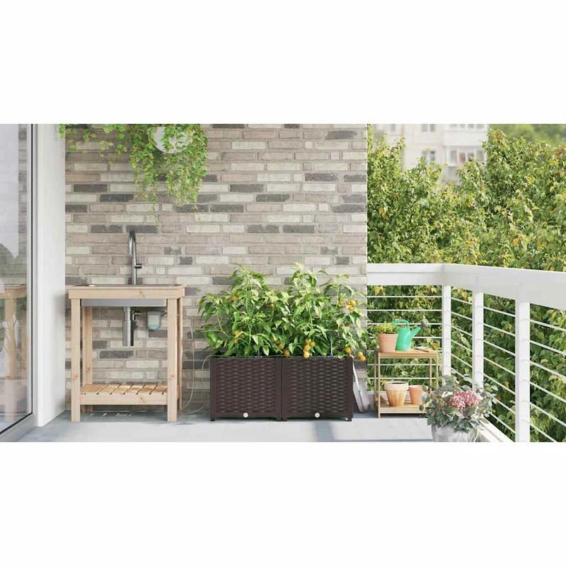Macetero De Jardín 2 Uds. Marrón 80 X 40 X 37,5 Cm Pp