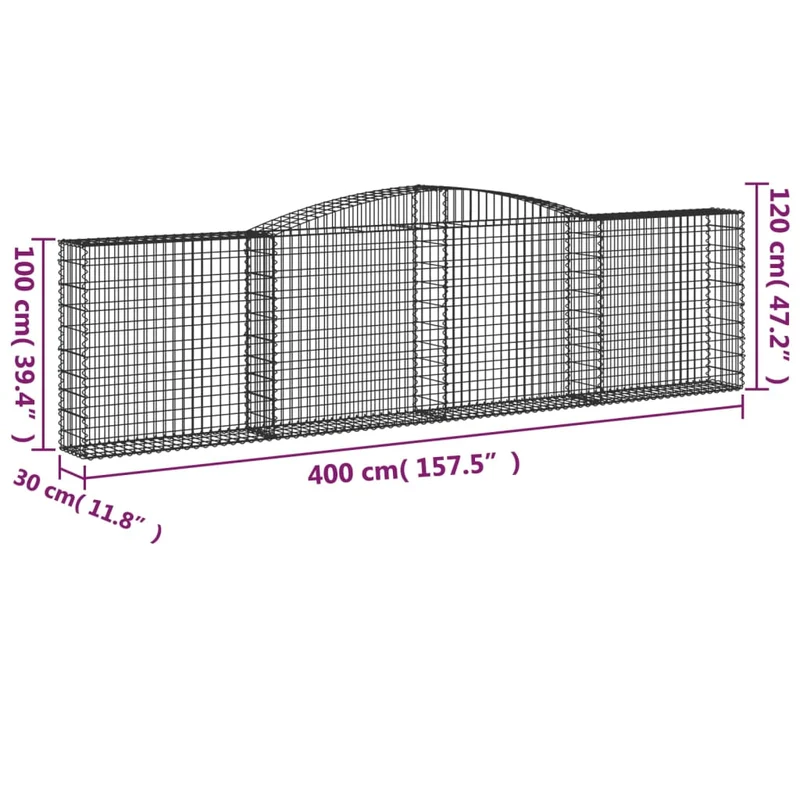Cestas De Gaviones 5 Uds Forma De Arco Hierro 400x30x100/120 Cm