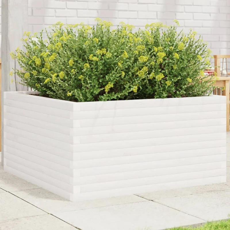 Jardinera De Madera Maciza De Pino Blanca 90x90x46 Cm