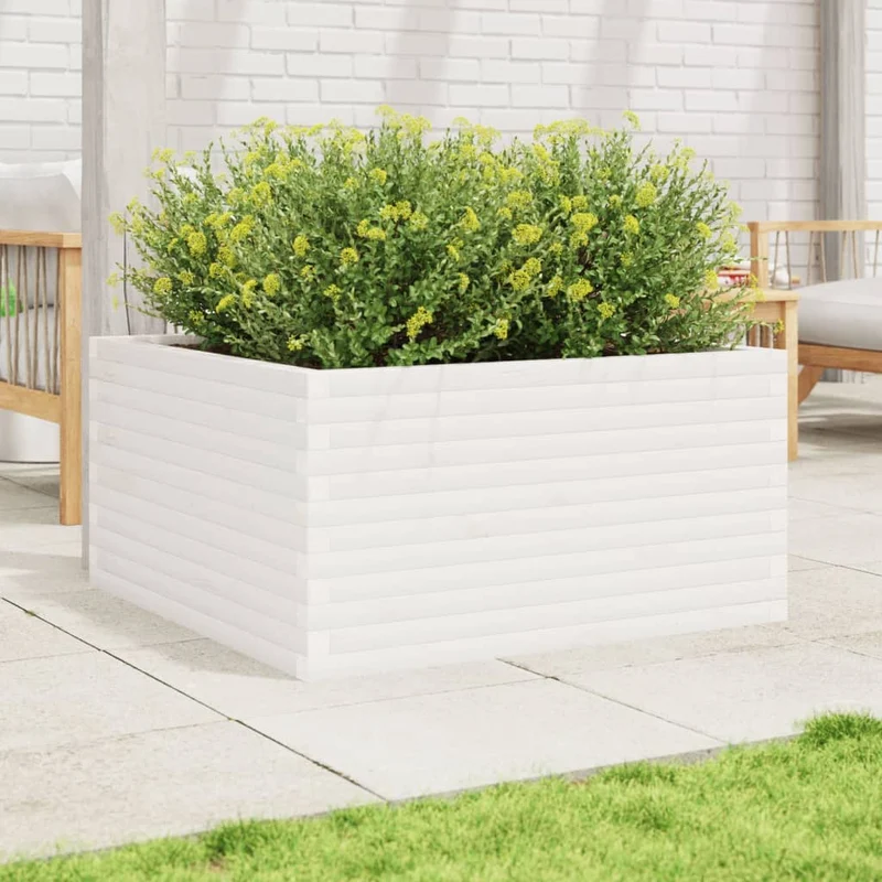 Jardinera De Madera Maciza De Pino Blanca 90x90x46 Cm