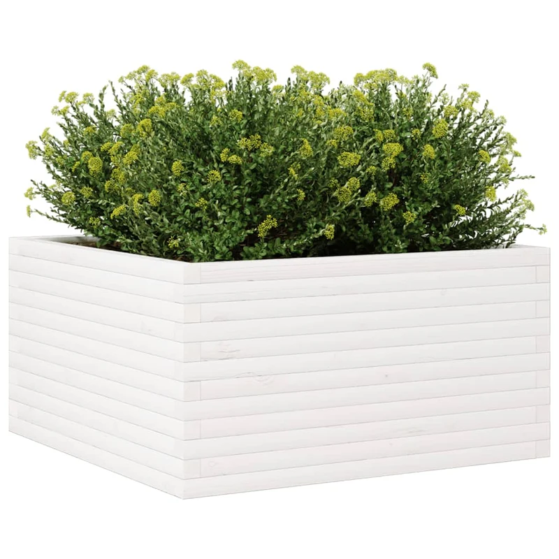 Jardinera De Madera Maciza De Pino Blanca 90x90x46 Cm