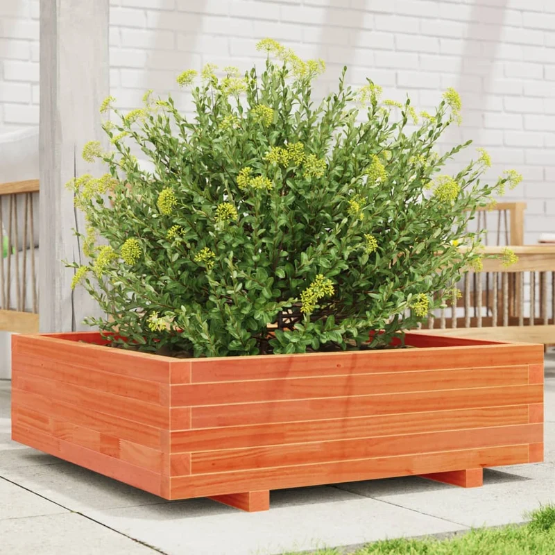 Jardinera De Madera Maciza De Pino Marrón Cera 80x80x26,5 Cm